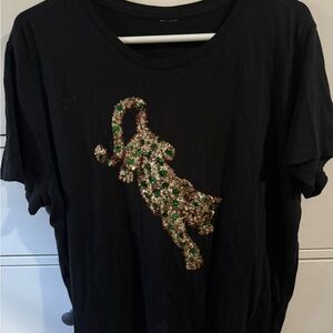 Black Tee with Gold & Green Sequin Leopard